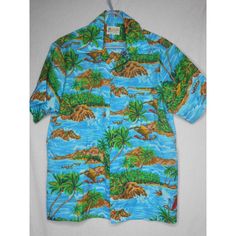 Vintage Hawaiian Shirt - great for a Destination Wedding Island and boat motif - blue green 70s based on label Made in Korea by Waikiki 76 Sz M breast pocket - button front - short sleeve 100% polyester Approximate measurements: laying flat; 28 inches from center back to bottom of shirt waist; 23 inches from armpit to armpit I think this is a man's shirt, but I think a woman could wear it as well * Island * Made in Korea * machine wash SIZE: Mens M CONDITION: Pre-Owned No obvious imperfections Blue Long Sleeve Hawaiian Shirt, Blue Fitted Hawaiian Shirt For Beach, Fitted Blue Hawaiian Shirt For Beach, Retro Long Sleeve Beach Shirt, Fitted Blue Shirt For Vacation, Retro Long Sleeve Shirt For Beach, Green Fitted Shirt For Beach, Vintage Green Camp Shirt For The Beach, Vintage Green Camp Shirt For Beach