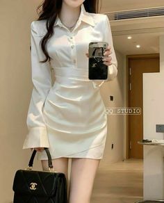 Elegant Satin Dress, Party Mini Dress, Slim Dress, Dress 2024, Looks Chic, Elegant Shirt, Kpop Fashion Outfits, Korean Outfits, Kpop Fashion