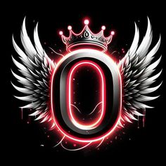 the letter o with wings and a crown on it's head is surrounded by bright lights