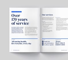 an open brochure with the words over 70 years of service