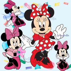 mickey and minnie mouse cliparts with different expressions for each character in the image