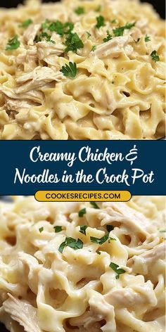 creamy chicken and noodles in the crock pot is an easy dinner recipe for busy nights