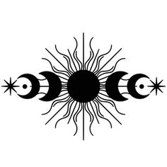 the sun and moon are depicted in this black and white illustration on a white background