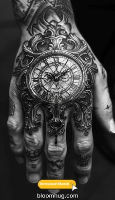 a person's hand with a clock tattoo on it and the words, i love you