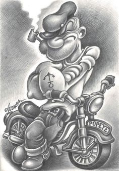 Popeye Tattoo, Disney Drawings Sketches, Interactive Video, Cartoon Character Tattoos, Drawing Course, Disney Art Drawings, Biker Art, Cool Pencil Drawings, Dope Cartoon Art