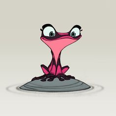 a pink frog sitting on top of a puddle