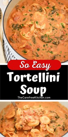 tortellini soup with spinach and shrimp in a red sauce