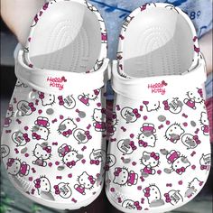 Hello Kitty So Cute Pink White Clogs Shoes  L Lightweight construction with breathable mesh fabric provides a comfortable and flawless fit. White Clogs, White Crocs, Hello Kitty Shoes