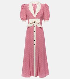 Bow-detail polka-dot silk maxi dress in pink - Alessandra Rich | Mytheresa Alessandra Rich Dresses, Rich Dresses, Pink Gingham Dress, Rich Clothes, Midi Dress Style, Silk Maxi, Alessandra Rich, Bow Detail Dress, Silk Midi Dress