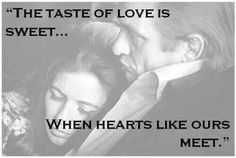 a man and woman hugging each other with the caption saying, the taste of love is sweet when hearts like ours meet