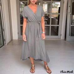 Olivia Mark - Elegant Long-Sleeve Midi Dress Dresses Elegant Long, Midi Dress Elegant, Dress Elegant Long, Maxi Dresses Fall, Grey Midi Dress, Long Sleeve Print Dress, Midi Sheath Dress, Elegant Dresses Long, Cotton Midi Dress