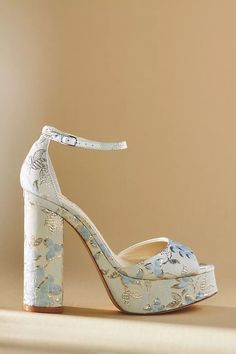 Bella Belle Catarina Platform Heels | Anthropologie Shoes With White Dress What Color, Something Blue Shoes Wedding, White Platform Wedding Shoes, Prom High Heel, Wedding Shoes Bride Blue, White Heels Graduation, Wedding Summer Ideas, Platform Wedding Heels, Grad Heels