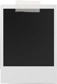 an empty white photo frame with black paper on the top and bottom corner, isolated against a white background