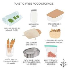 an image of plastic free food storage for the kitchen and dining room with instructions on how to use it