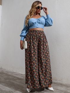 Croped Plus Size, Floral Wide Leg Trousers, Plus Size Summer Fashion, Moda Hippie, Plus Size Summer Outfits, Boho Summer Outfits, Midsize Fashion, Plus Size Pants