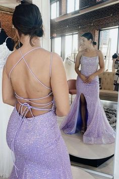 Modsele glitter lavender sequined long prom gown features square neckline, lace-up on the open back and sweep mermaid-style train with side slit.
Product Details:

SKU:PD1587
Sequin Material
Floor Length
Size: US 2- 16. Check our Size Chart to get your correct size. 
Recommend custom size for plus size.
Free custom size service is available. Email your exact measurements once order is placed. 
Fully lined & Built with bra
Time: 10-15 business days. 

Feel free to contact our customer service: contact@modsele.com if you have any questions. Lavender Sequin Dress, Royal Blue Evening Dress, Formal Ideas, Sequin Material, Gold Evening Dresses, White Evening Dress, Long Prom Gowns, Dusty Rose Dress, Red Evening Dress