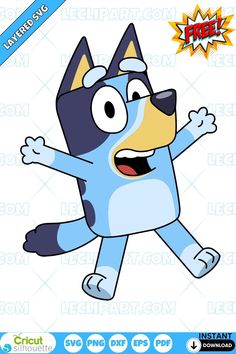 a cartoon dog that is jumping up in the air with his arms out and eyes wide open