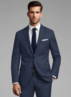 To look smooth introduce elegance into your closet with our Italian Tela Indigo Blue Wool suit that will bring a more laid-back touch to a standard look. Crafted from premium blend of wool, linen and silk, blue is the most popular color in a man's closet, it is trustworthy, powerful and inviting.  Look features a 2 button jacket with notch lapels, horn royal black buttons, single vent, two cuff buttons and two welted back pockets on trousers.   You can change the look during customization if required.  Lining: Viscose; Dry Clean. Tailored Linen Business Suit, Linen Suit With Suit Collar For Office, Office Linen Suits With Suit Collar, Office Linen Suit With Suit Collar, Blue Business Casual Suit, Business Casual Linen Suits With Pressed Crease, Linen Suits With Pressed Crease For Business Casual, Linen Suit With Pressed Crease For Business Casual, Slim Fit Linen Suits For Business