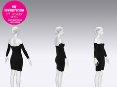 This is a PDF Sewing Pattern for a tight, off shoulder bodycon dress.  This dress pattern is perfect for date night. Discover the perfect sewing pattern for creating your own stunning off-shoulder bodycon dress. With this pattern, you can easily design a fashionable and flattering dress that hugs your curves in all the right places. Whether you're a beginner or an experienced seamstress, our sewing pattern offers clear instructions and detailed illustrations to guide you through the process. Cre Off Shoulder Dress Pattern, Bodycon Dress Sewing Pattern, Short Dress Pattern, Shoulder Dress Pattern, Pdf Dress Pattern, Easy Dress Pattern, Sewing Pattern Women Dress, Short Dress Patterns, Dress Pattern Pdf