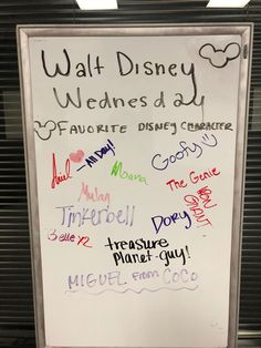 a white board with writing on it that says walt and disney's d i