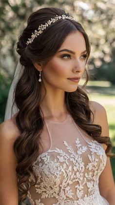 Wedding Hairstyles: Sophisticated Half-Up with Pearls Bride Hairstyles For Long Hair Half Up Half Down Headband, Bridal Hair With Tiara And Veil Half Up, Half Up Half Down Wedding Hair With A Tiara, Half Up Half Down Wedding Hair Headband, Bridal Hair Half Up With Tiara, Simple Bridal Hair Down With Veil, Wedding Hair With Veil Half Up, Wedding Headband Hairstyles