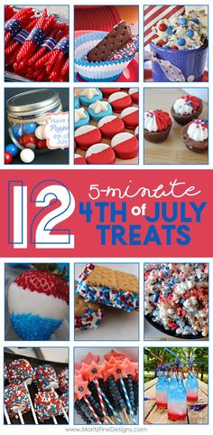 the twelve fourth of july treats are displayed in red, white, and blue colors