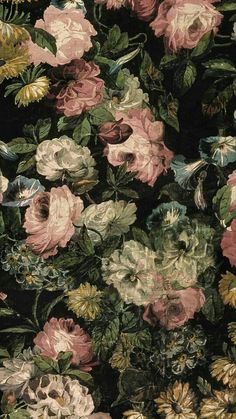 a bunch of flowers on a black background