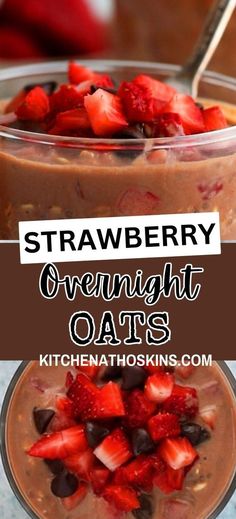 strawberry overnight oats with chocolate and strawberries