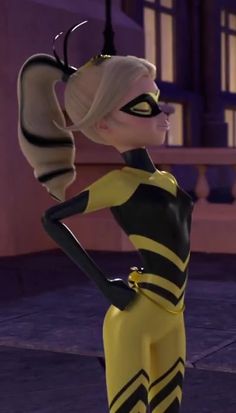 the animated character is dressed in yellow and black