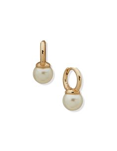 Anne Klein Gold Tone Hoop with Pearl Drop Earrings Elegant Small Hoop Clip-on Earrings, Classic Metal Earrings With Pearl Charm, Chic Pearl Drop Clip-on Earrings For Formal Occasions, Elegant Hoop Clip-on Earrings For Formal Occasions, Elegant Hoop Clip-on Earrings For Formal Events, Chic Formal Pearl Drop Clip-on Earrings, Chic Formal Clip-on Pearl Drop Earrings, Elegant Formal Clip-on Hoop Earrings, Classic Metal Pearl Earrings With Pearl Charm