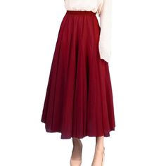 Burgundy Pleated Tulle A-line High Waist Skirt Voluminous Tulle Pleated Full Skirt, Voluminous Full Tulle Pleated Skirt, Fall Party A-line Bottoms, Summer A-line Tulle Skirt, Winter Tulle Flared Skirt, Winter Flared Tulle Skirt, Chic Fall Tulle Maxi Skirt, Elegant Winter Tulle Skirt, Fall Tulle Maxi Skirt