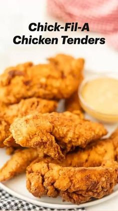 fried chicken on a plate with dipping sauce