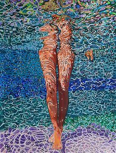 a painting of a woman standing in the water