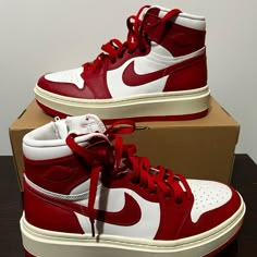 Nike Women’s Air Jordan 1 Elevate High Red/White Dn3253-116 Size 10.5 Or 12 Jordan 1 Retro Valentines Day, Nike Red High-top Sneakers With Air Max Cushioning, Red High-top Sneakers With Air Max Cushioning, Red Lace-up High-top Sneakers With Air Max Cushioning, University Red High-top Nike Air Force 1, White High-top Nike Air Force 1 With Red Sole, Nike High-top Custom Sneakers In University Red, Air Jordan 1 Elevate High, Jordan 1 Elevate High