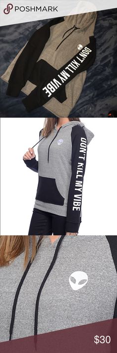 Don't Kill My Vibe Alien Hoodie from Zumiez medium Empyre Brealynn Vibe Grey & Black Hoodie size medium Zumiez Tops Sweatshirts & Hoodies Alien Hoodie, My Vibe, Black Hoodie, Size Medium, Shop My, Sweatshirts, Grey, Best Deals, Closet