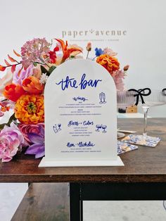 This hand-illustrated custom cocktail and drinks menu sign showcases our original illustrations paired with a charming handwritten-style font. It's a whimsical addition to your decor, perfect for showcasing your drink options! Can be used for: 💫 Weddings 💫 Engagement Parties 💫 Birthdays ✨ If you have an upcoming event, live in Australia, and need a last-minute order? We've got you covered! Simply choose express shipping during checkout ✨ -------------------------------------------- 〰️  UV pri Drinks Table Sign, Fun Wedding Bar Signs, Grand Opening Signage, Bar Signs For Wedding, Acrylic Bar Sign, Menu Acrylic, Wedding Drink Menu Sign, Winter Engagement Party, Table Sign Wedding