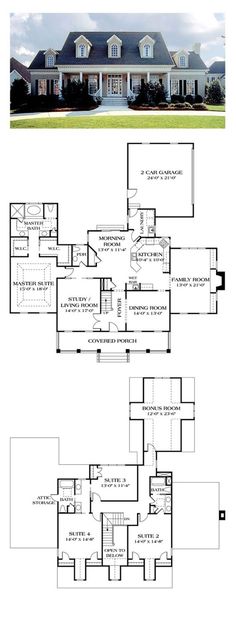 two story house plans with an open floor plan for the front and back of the house