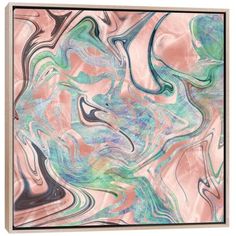 an abstract painting with pink, blue and green colors