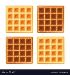 four waffles on a white background