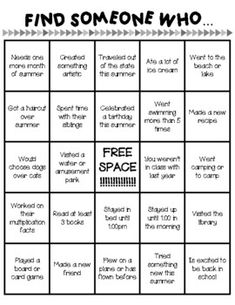 a printable game with the words find someone who is free space and then use it to