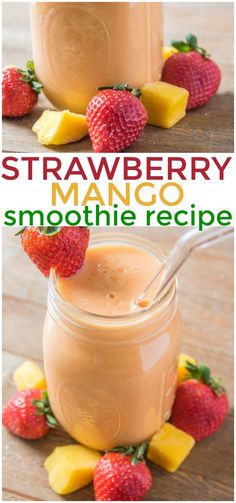 strawberry mango smoothie recipe in a mason jar