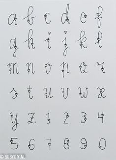 the letters and numbers are written in cursive writing with black ink on white paper