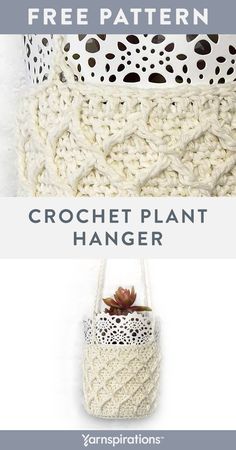 the crochet plant hanger is shown with text overlay that reads free pattern