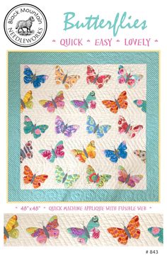 Butterflies Downloadable Pattern by Black Mountain Needleworks Butterfly Print Pattern, Butterfly Quilt Pattern, Lap Quilt Patterns, Mini Quilt Patterns, Quilt Modernen, Butterfly Quilt, Applique Quilt Patterns, Easy Quilt Patterns, Needlework Patterns