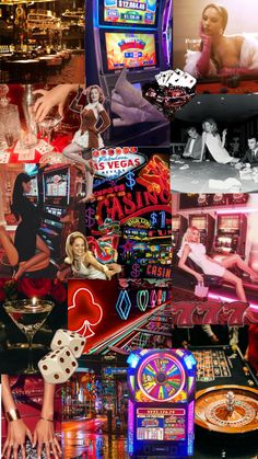 a collage of various images including casino machines