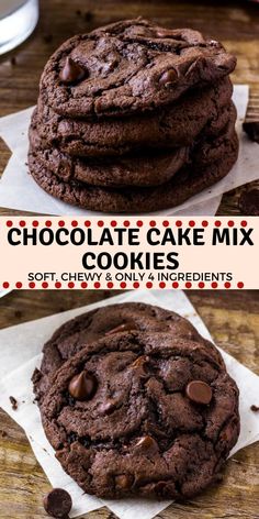 chocolate cake mix cookies are stacked on top of each other and ready to be eaten