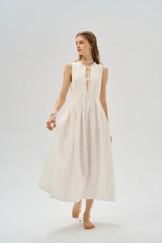 Balia 17 | Pleated Linen Dress – Linennaive Enchanting Dress, Dreamy Garden, Fluttering Butterflies, Fairycore Dress, White Linen Dresses, Dress Cottagecore, Shirred Dress, Cottagecore Dress, Romantic Design