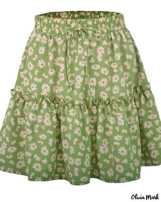 OliviaMark - Chic A-Line Mini Skirt Featuring Delicate Daisy Print and Floral Pattern Skater Clothing, Green Floral Skirt, Skirts Casual, Short Pollera, Fishnet Dress, Bohemian Skirt, Printed Pleated Skirt, Jewelry Men, Flower Skirt