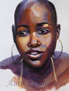 an oil painting of a woman's face with large hoop earrings on her ear