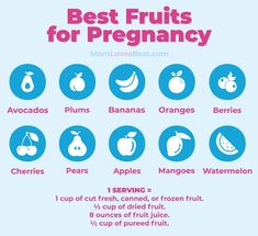 the best fruits for pregancy is shown in blue and pink, including apples, bananas